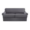 3 Piece T Cushion Sofa Slipcovers Thick Couch Cover Furniture Protector Stretch T Cushion Sofa Covers for 2 Cushion Couch with 2 Individual T Cushion Covers Washable (Grey, Loveseat) view 1