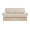 3 Piece T Cushion Sofa Slipcovers Thick Couch Cover Furniture Protector Stretch T Cushion Sofa Covers for 2 Cushion Couch with 2 Individual T Cushion Covers Washable (Nature, Loveseat) view 1