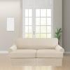 3 Piece T Cushion Sofa Slipcovers Thick Couch Cover Furniture Protector Stretch T Cushion Sofa Covers for 2 Cushion Couch with 2 Individual T Cushion Covers Washable (Nature, Loveseat) view 2