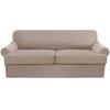 3 Piece T Cushion Sofa Slipcovers Thick Couch Cover Furniture Protector Stretch T Cushion Sofa Covers for 2 Cushion Couch with 2 Individual T Cushion Covers Washable (Khaki, Loveseat X-Large) (LJX) view 1