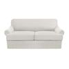 3 Piece T Cushion Sofa Slipcovers Thick Couch Cover Furniture Protector Stretch T Cushion Sofa Covers for 2 Cushion Couch with 2 Individual T Cushion Covers Washable (White, Loveseat) (LJX) view 1