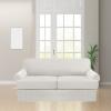 3 Piece T Cushion Sofa Slipcovers Thick Couch Cover Furniture Protector Stretch T Cushion Sofa Covers for 2 Cushion Couch with 2 Individual T Cushion Covers Washable (White, Loveseat) (LJX) view 2