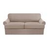 4 Piece T Cushion Sofa Slipcovers Thick Couch Cover Furniture Protector Stretch T Cushion Sofa Covers for 3 Cushion Couch with 3 Individual T Cushion Covers Washable (Khaki, Loveseat) (LJX) view 1