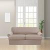 4 Piece T Cushion Sofa Slipcovers Thick Couch Cover Furniture Protector Stretch T Cushion Sofa Covers for 3 Cushion Couch with 3 Individual T Cushion Covers Washable (Khaki, Loveseat) (LJX) view 2