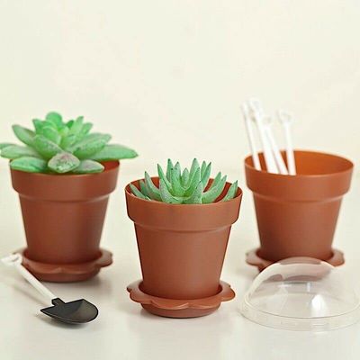 12 Terracotta Mini Flower Pot Dessert Cups Lid Shovel Spoon Party Decorations