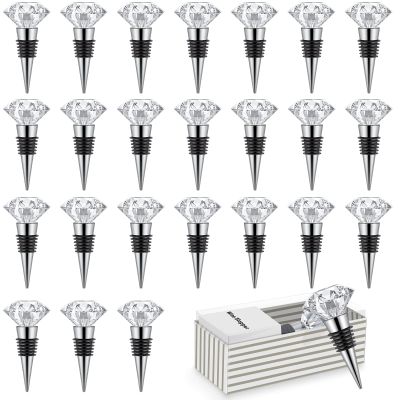 24 Pieces Crystal Wine Bottle Stopper Wine Stoppers Reusable Diamond Plug Beverage Corks Decorative Stopper Kits with Individual Present Box for Parties Wedding