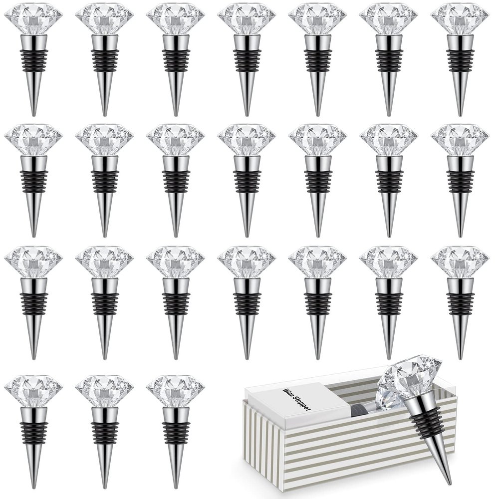 24 Pieces Crystal Wine Bottle Stopper Wine Stoppers Reusable Diamond Plug Beverage Corks Decorative Stopper Kits with Individual Present Box for Parties Wedding