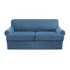 3 Piece T Cushion Sofa Slipcovers Thick Couch Cover Furniture Protector Stretch T Cushion Sofa Covers for 2 Cushion Couch with 2 Individual T Cushion Covers Washable (Blue, Loveseat X-Large) view 1
