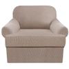 2 Piece T Cushion Sofa Slipcovers Thick Couch Cover Furniture Protector Stretch T Cushion Sofa Covers for 1 Cushion Couch with 1 Individual T Cushion Covers Washable (Khaki, Chair) view 1