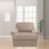 2 Piece T Cushion Sofa Slipcovers Thick Couch Cover Furniture Protector Stretch T Cushion Sofa Covers for 1 Cushion Couch with 1 Individual T Cushion Covers Washable (Khaki, Chair) view 2