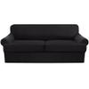 3 Piece T Cushion Sofa Slipcovers Thick Couch Cover Furniture Protector Stretch T Cushion Sofa Covers for 2 Cushion Couch with 2 Individual T Cushion Covers Washable (Black, Loveseat X-Large) view 1