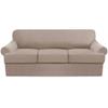 4 Piece T Cushion Sofa Slipcovers Thick Couch Cover Furniture Protector Stretch T Cushion Sofa Covers for 3 Cushion Couch with 3 Individual T Cushion Covers Washable (Khaki, Sofa), (LJX) view 1