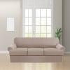 4 Piece T Cushion Sofa Slipcovers Thick Couch Cover Furniture Protector Stretch T Cushion Sofa Covers for 3 Cushion Couch with 3 Individual T Cushion Covers Washable (Khaki, Sofa), (LJX) view 2