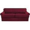 3 Piece T Cushion Sofa Slipcovers Thick Couch Cover Furniture Protector Stretch T Cushion Sofa Covers for 2 Cushion Couch with 2 Individual T Cushion Covers Washable (Burgundy, Loveseat X-Large) view 1