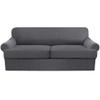 3 Piece T Cushion Sofa Slipcovers Thick Couch Cover Furniture Protector Stretch T Cushion Sofa Covers for 2 Cushion Couch with 2 Individual T Cushion Covers Washable (Grey, Loveseat X-Large) (LJX) view 1