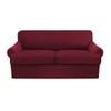 3 Piece T Cushion Sofa Slipcovers Thick Couch Cover Furniture Protector Stretch T Cushion Sofa Covers for 2 Cushion Couch with 2 Individual T Cushion Covers Washable (Burgundy, Loveseat) view 1