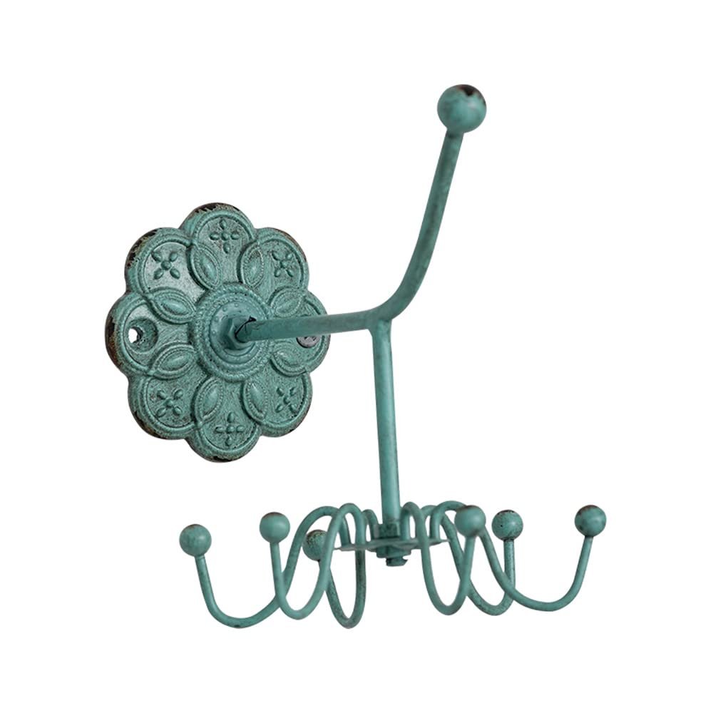 BOOMLATU Wall Mounted Green Jewelry Organizer,Shabby Chic Rustic Hanging Earring Holder Jewelry Display for Necklace, Earrings, Rings, Belt, Hat