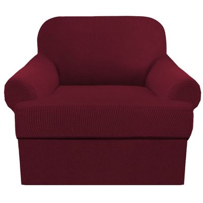 2 Piece T Cushion Sofa Slipcovers Thick Couch Cover Furniture Protector Stretch T Cushion Sofa Covers for 1 Cushion Couch with 1 Individual T Cushion Covers Washable (Burgundy, Chair) (LJX)