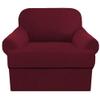 2 Piece T Cushion Sofa Slipcovers Thick Couch Cover Furniture Protector Stretch T Cushion Sofa Covers for 1 Cushion Couch with 1 Individual T Cushion Covers Washable (Burgundy, Chair) (LJX) view 1