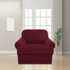 2 Piece T Cushion Sofa Slipcovers Thick Couch Cover Furniture Protector Stretch T Cushion Sofa Covers for 1 Cushion Couch with 1 Individual T Cushion Covers Washable (Burgundy, Chair) (LJX) view 2
