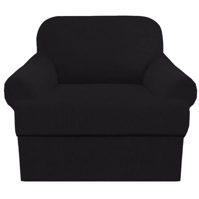 2 Piece T Cushion Sofa Slipcovers Thick Couch Cover Furniture Protector Stretch T Cushion Sofa Covers for 1 Cushion Couch with 1 Individual T Cushion Covers Washable (Black, Chair), LJX