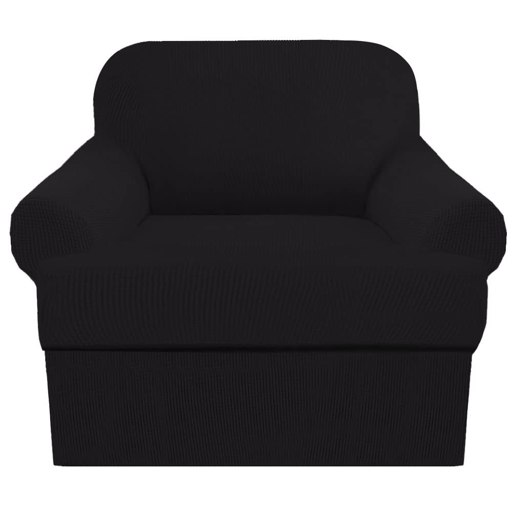2 Piece T Cushion Sofa Slipcovers Thick Couch Cover Furniture Protector Stretch T Cushion Sofa Covers for 1 Cushion Couch with 1 Individual T Cushion Covers Washable (Black, Chair), LJX