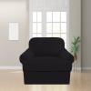 2 Piece T Cushion Sofa Slipcovers Thick Couch Cover Furniture Protector Stretch T Cushion Sofa Covers for 1 Cushion Couch with 1 Individual T Cushion Covers Washable (Black, Chair), LJX view 2