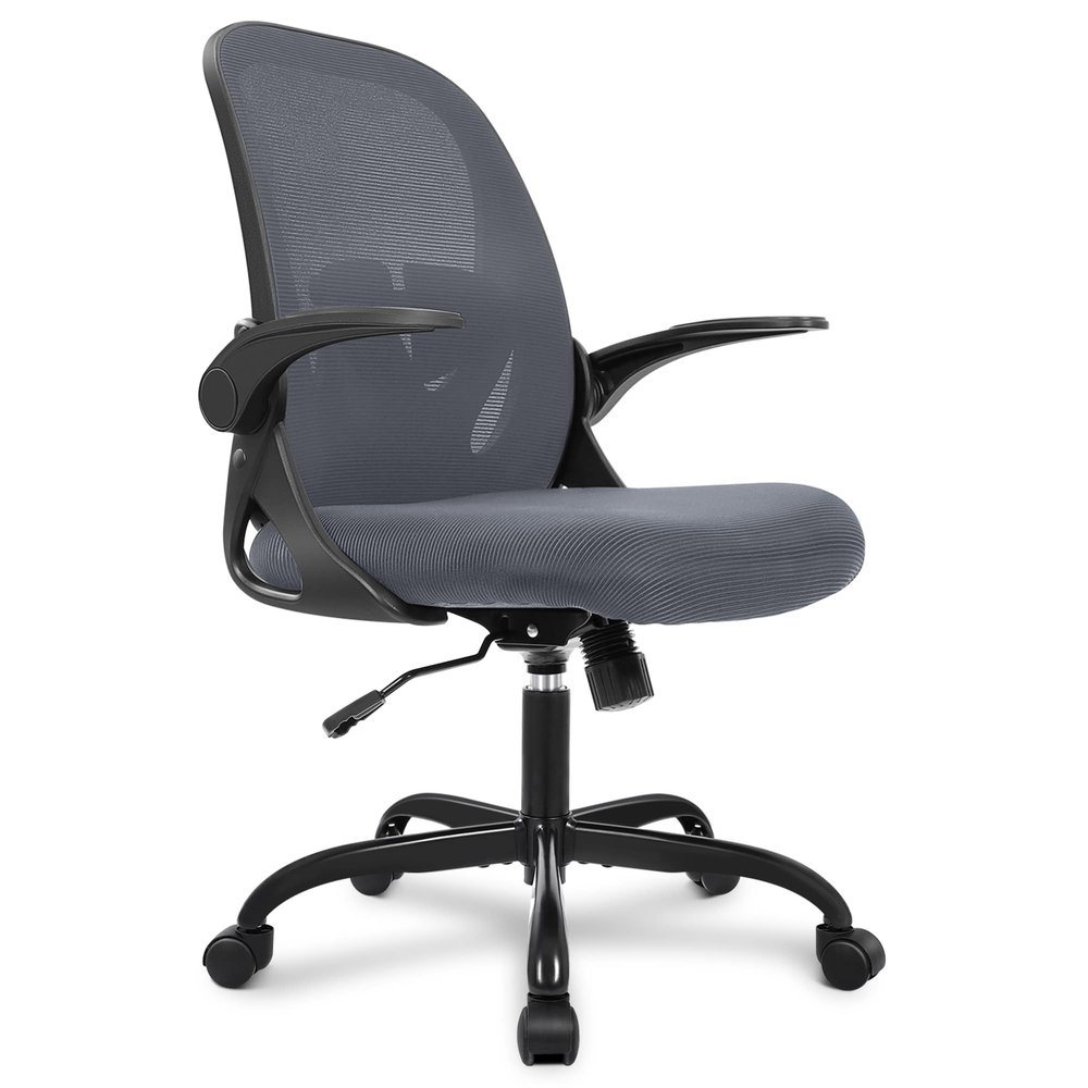 Primy Office Chair Ergonomic Desk Chair with Adjustable Lumbar Support and Height, Swivel Breathable Desk Mesh Computer Chair with Flip up Armrests for Conference RoomDark Gray