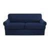 3 Piece T Cushion Sofa Slipcovers Thick Couch Cover Furniture Protector Stretch T Cushion Sofa Covers for 2 Cushion Couch with 2 Individual T Cushion Covers Washable (Navy, Loveseat) view 1