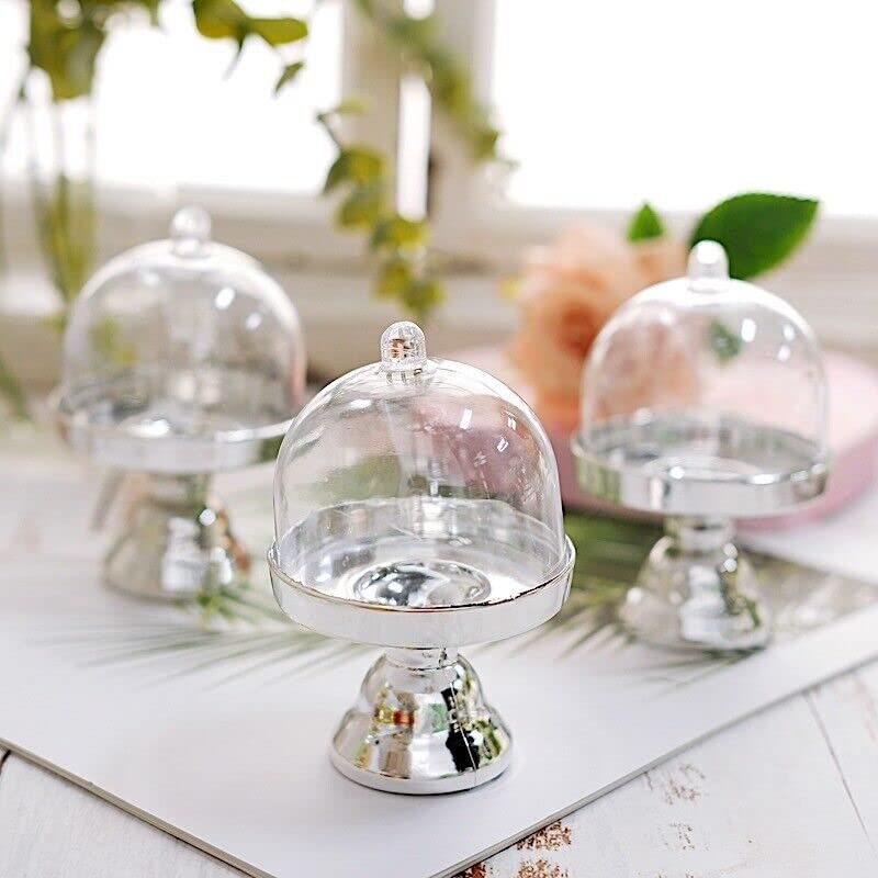12 Silver Clear 3" Tall Mini Cake Stands With Dome Favor Holders Party Supplies