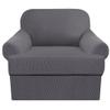 2 Piece T Cushion Sofa Slipcovers Thick Couch Cover Furniture Protector Stretch T Cushion Sofa Covers for 1 Cushion Couch with 1 Individual T Cushion Covers Washable (Grey, Chair) view 1