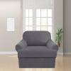 2 Piece T Cushion Sofa Slipcovers Thick Couch Cover Furniture Protector Stretch T Cushion Sofa Covers for 1 Cushion Couch with 1 Individual T Cushion Covers Washable (Grey, Chair) view 2