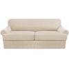3 Piece T Cushion Sofa Slipcovers Thick Couch Cover Furniture Protector Stretch T Cushion Sofa Covers for 2 Cushion Couch with 2 Individual T Cushion Covers Washable (Nature, Loveseat X-Large) (LJX) view 1