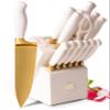 White and Gold Knife Set with Block - 14-Piece White Knife Set with Block and Built-In Sharpener  Titanium-Coated High Carbon Stainless Steel Blades - Gold Kitchen Accessories - Great for Gifting view 1