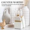White and Gold Knife Set with Block - 14-Piece White Knife Set with Block and Built-In Sharpener  Titanium-Coated High Carbon Stainless Steel Blades - Gold Kitchen Accessories - Great for Gifting view 2