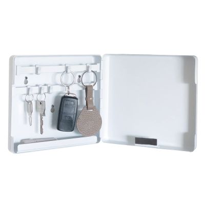 Carl KH-002-W Magnetic Key Hanger, Box Type, Movable Hook, Steel, White, 6 Hanging Hooks