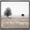 SIGNLEADER Framed Canvas Print Wall Art Countryside Bison Buffalo Tree Landscape Animals Wildlife Digital Art Realism Decorative Rustic Relax/Calm for Living Room, Bedroom, Office - 16"x24" Black view 1