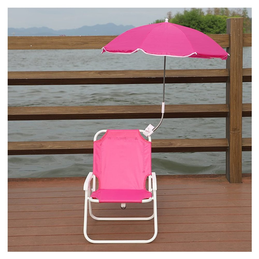 Kids Camping Chair Pink Beach Chairs for Kids, Lightweight Portable Folding Beach Chair with Sunshade Umbrella, Adjustable Umbrella Angle