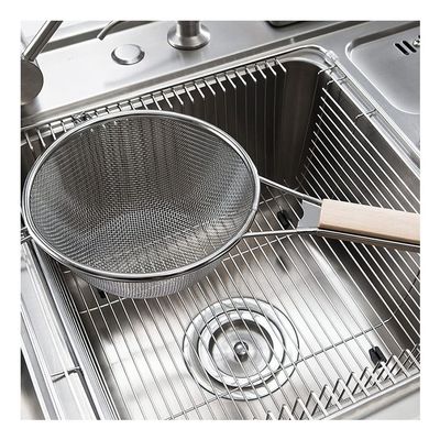 1pcs Kitchen Fine Mesh Stainless Steel Strainers, Wooden Long Handle Colander, Optional 3 Sizes (Color : Diameter 18cm)