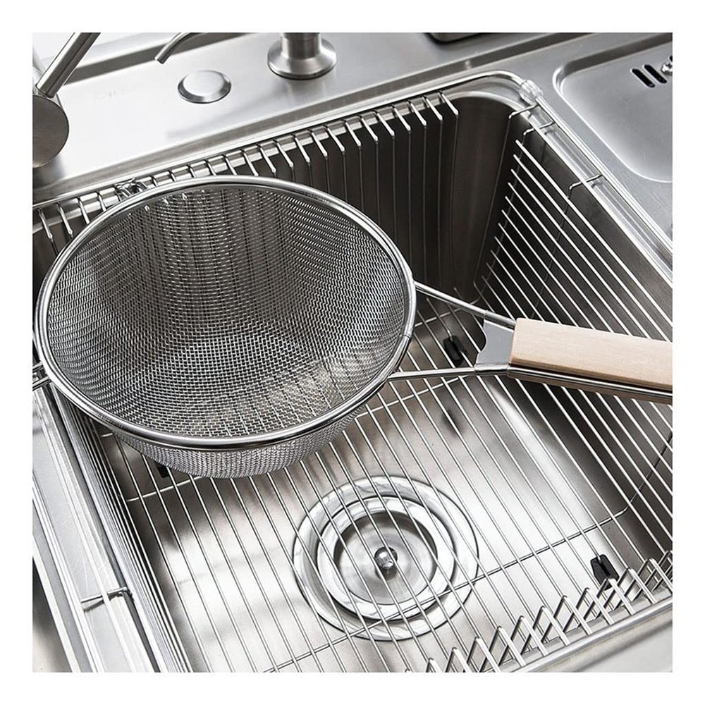 1pcs Kitchen Fine Mesh Stainless Steel Strainers, Wooden Long Handle Colander, Optional 3 Sizes (Color : Diameter 25cm)