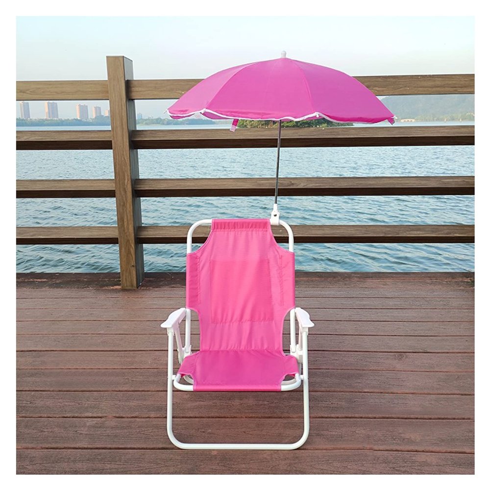 Kids Camping Chair Kids Beach Chair Portable Folding Chair Camping Chair with Sunshade Umbrella, 4 Colors (Color : Pink)