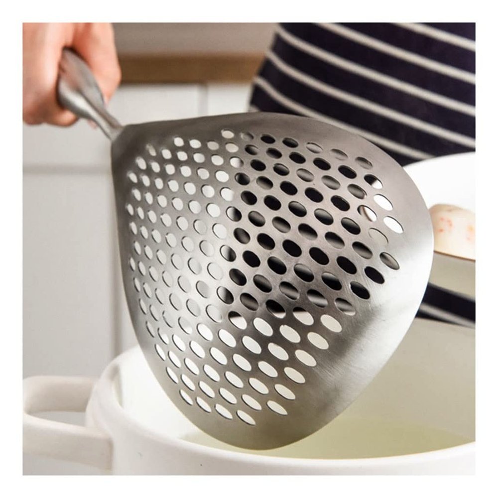 1PCS Stainless Steel Skimmer Strainer Slotted Ladle, Mesh Deep Fryer Oil Frying Scoop Colander Cooking Spoon, Kitchen Tools