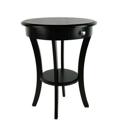 ECOMEX Round End Table,Tall Side Table with Drawer and Shelf, 2 Tier Classic Brown Wood Accent Table Sofa Side Table for Bedroom,Office, Small Spaces, Vintage European Style (Black)