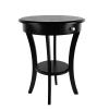 ECOMEX Round End Table,Tall Side Table with Drawer and Shelf, 2 Tier Classic Brown Wood Accent Table Sofa Side Table for Bedroom,Office, Small Spaces, Vintage European Style (Black) view 1