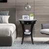 ECOMEX Round End Table,Tall Side Table with Drawer and Shelf, 2 Tier Classic Brown Wood Accent Table Sofa Side Table for Bedroom,Office, Small Spaces, Vintage European Style (Black) view 2