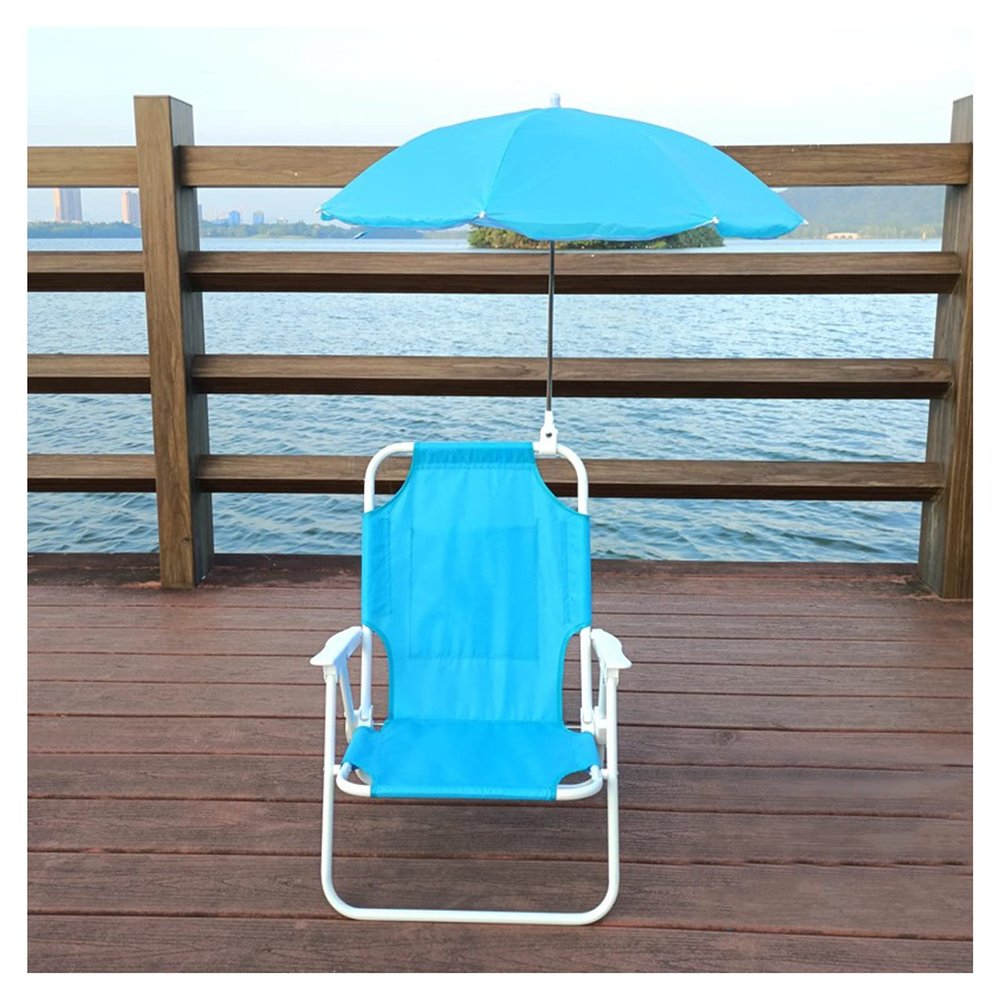 Kids Camping Chair Kids Beach Chair Portable Folding Chair Camping Chair with Sunshade Umbrella, 4 Colors (Color : Blue)