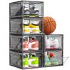 7 code Thicken & Sturdy Clear Shoe Storage Organizer with Magnetic Door, Stackable Boxes for Closet, Foldable Shoe Rack for Sneaker Boot Container, Plastic Shoe Cabinet Shoe Box 6 Pack, Black view 1