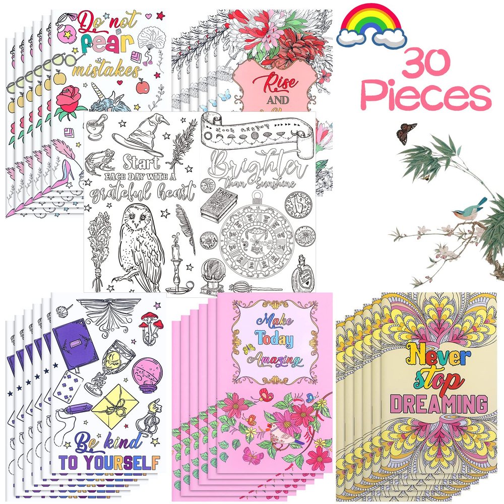 30 Pcs Inspirational Coloring Book Bulk Mandala Mini Activity Books with Positive Quote Motivational Coloring Gifts for Adults Stress Relieving Holiday Party Favors