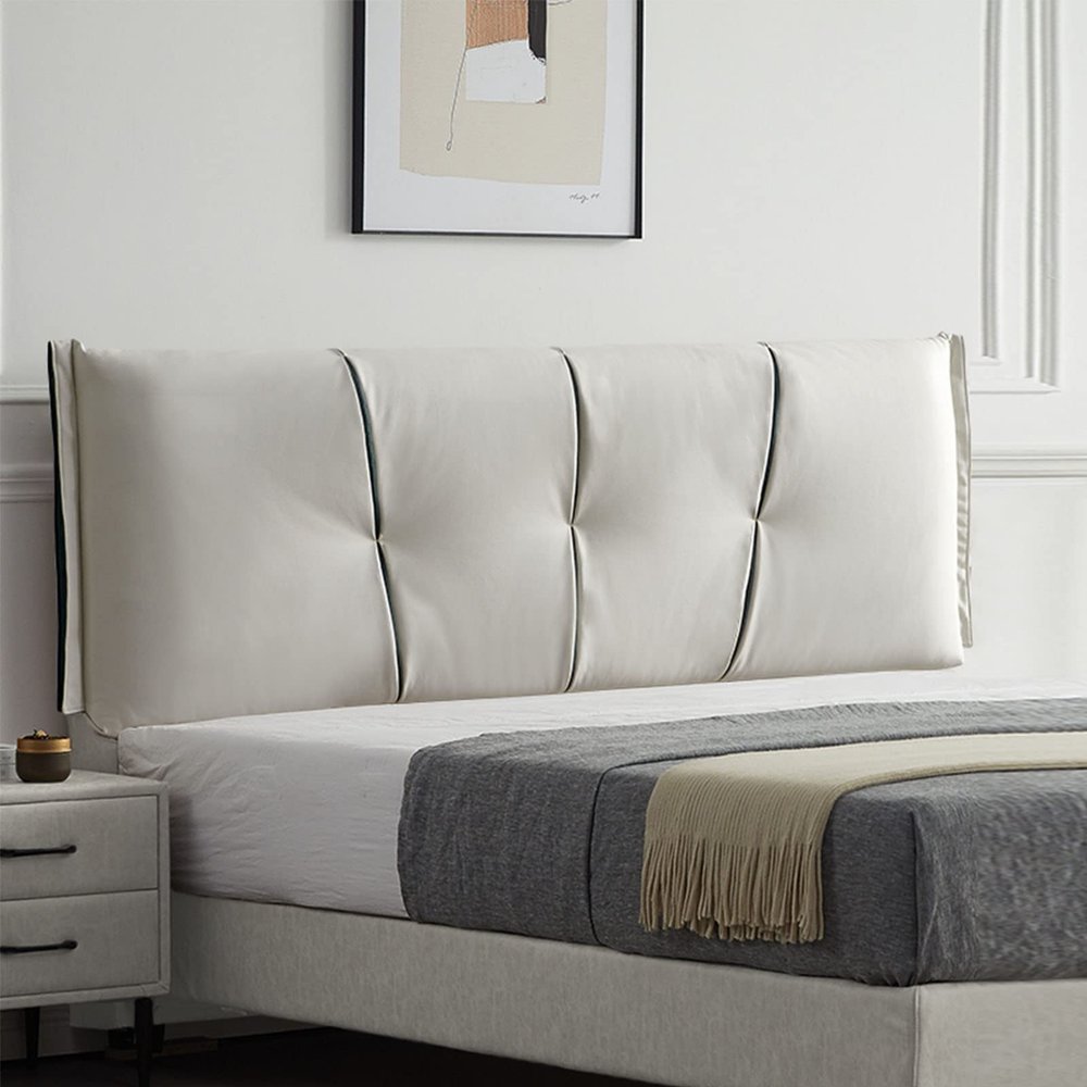 Headboard Cushion Reading Pillow Large Backrest Positioning Support Bolster Wall Pillow with Removable Cover Headboard Cover for Queen Size Bed,White,59"/150cm(Queen)
