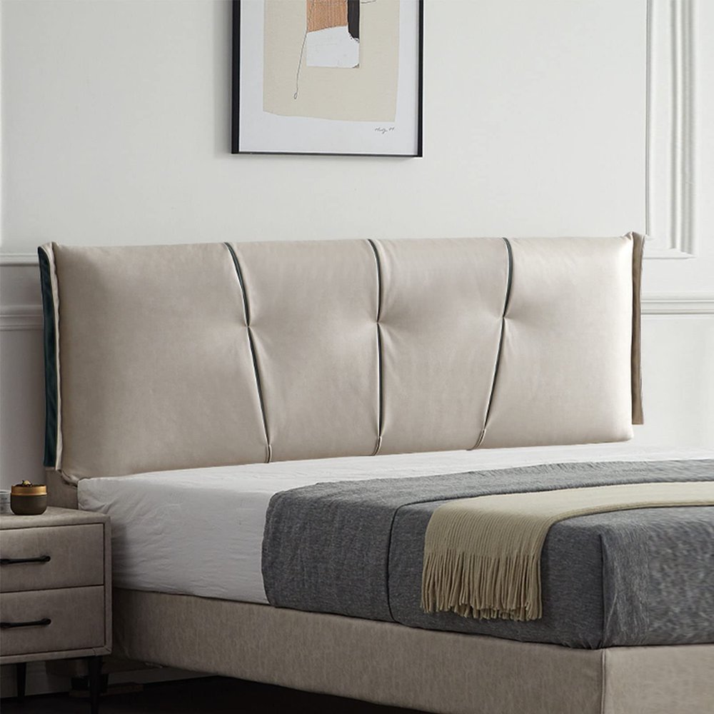 Headboard Cushion Reading Pillow Large Backrest Positioning Support Bolster Wall Pillow with Removable Cover Headboard Cover for Queen Size Bed,Beige,59"/150cm(Queen)